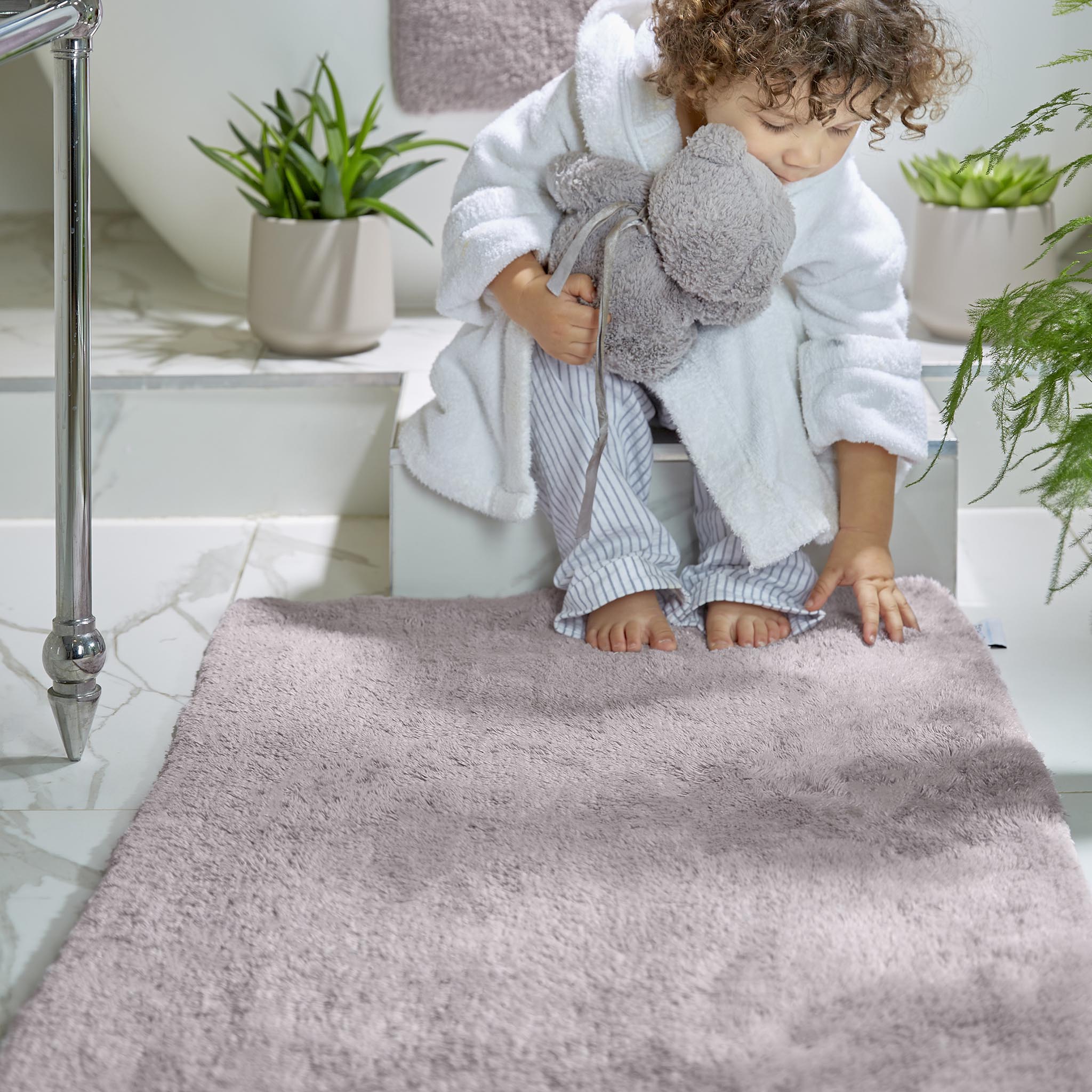 Mosobam 1000 GSM Bamboo-Cotton Bath Mat Bundle – XL (28x44") & Regular (20x34"), Purple Lavender Aura