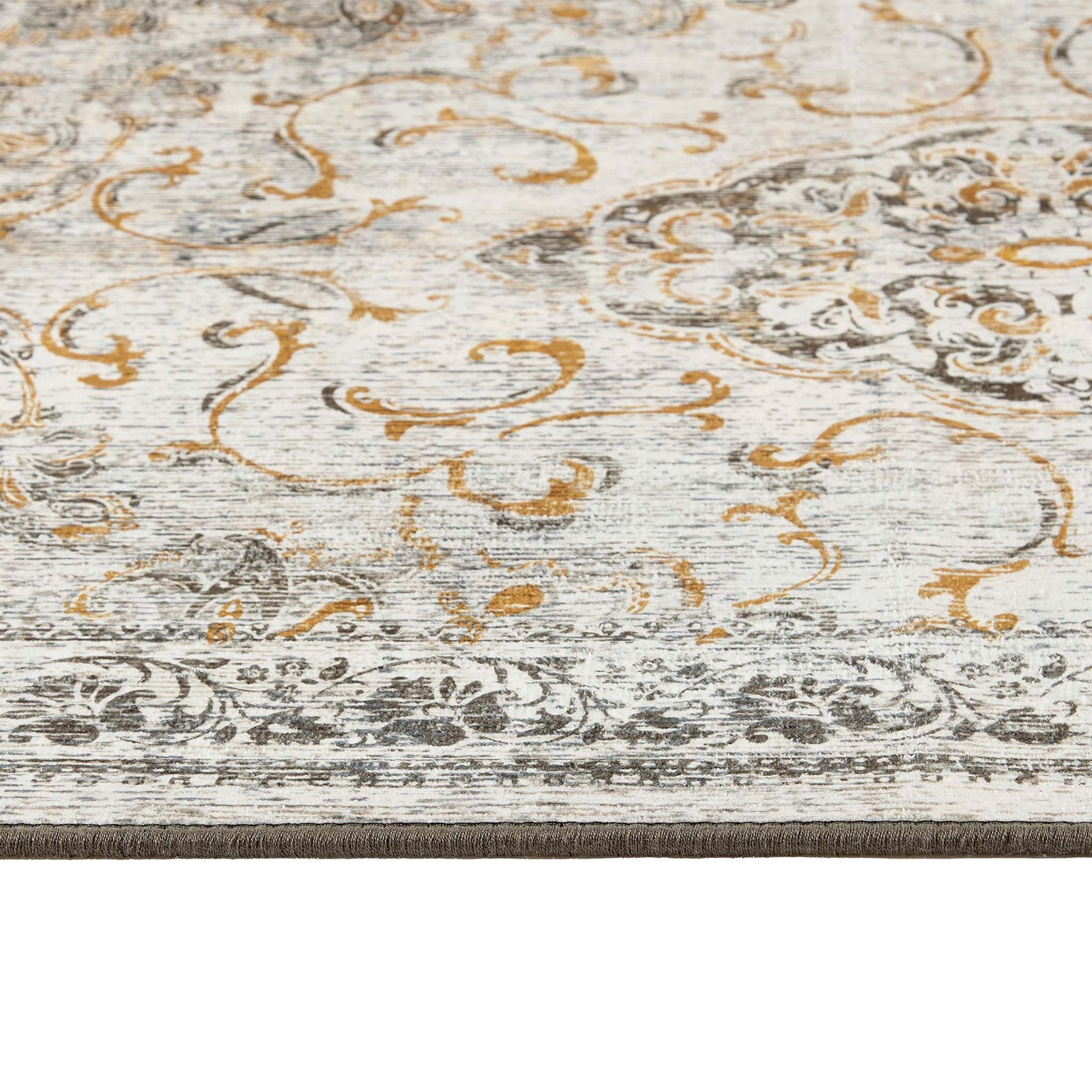 Close-up of the Baroque Eco‑Washable Runner showing pile height and a textured ornate pattern.