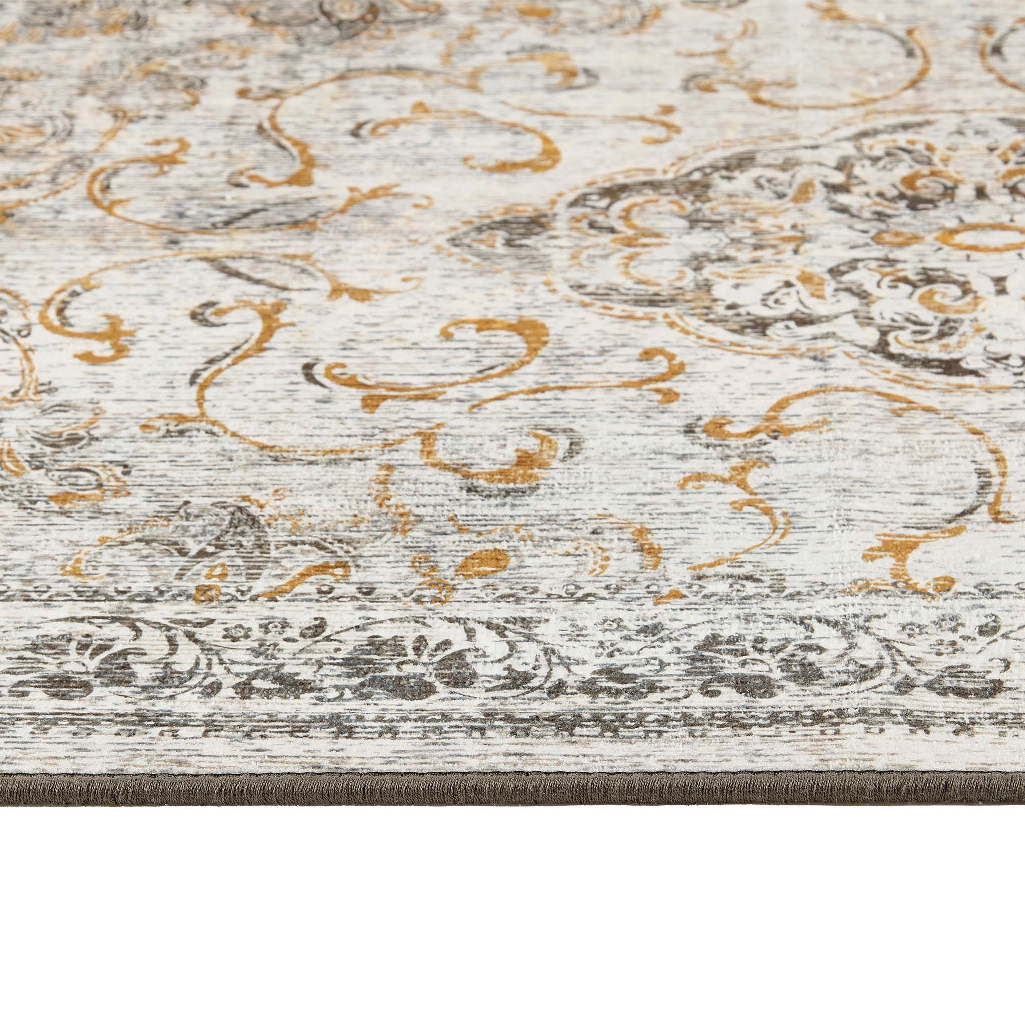 Close-up of the Baroque Eco‑Washable Runner showing pile height and a textured ornate pattern.