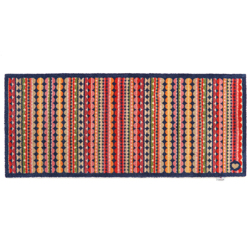 Beady Stripe Charity Runner- a 100% recycled cotton runner featuring multi-coloured stripe pattern in navy, red, pink, orange, green, white and beige.