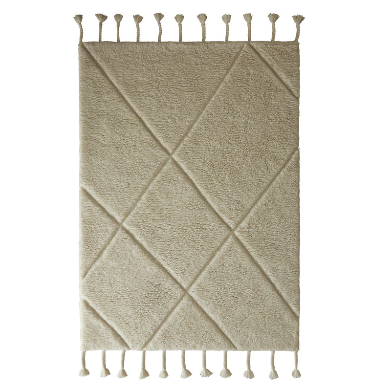 Berber Diamond rug- 100% shaggy wool rug in Ivory with a geometric design. 
