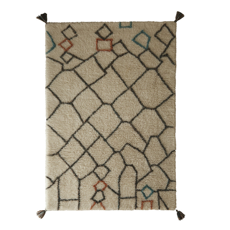 Berber Knotted Chain Rug- 100% wool hand-tufted rug in Ivory with a geometric pattern. 
 