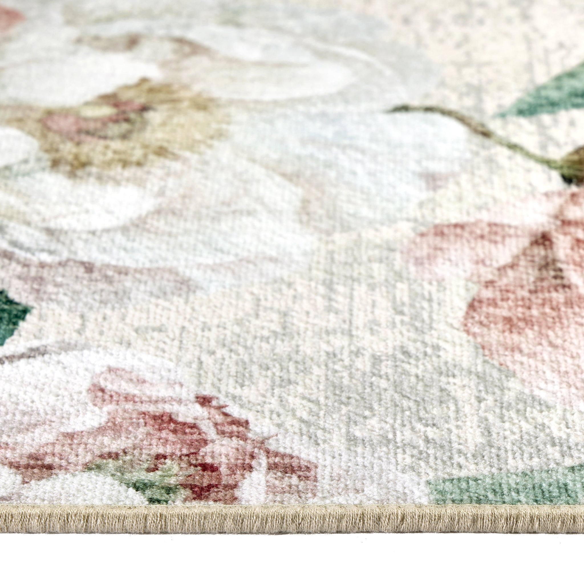 Blooming Peonies Pink Eco-Washable Rug made from 100% recycled materials, featuring pink peonies against a pink background.