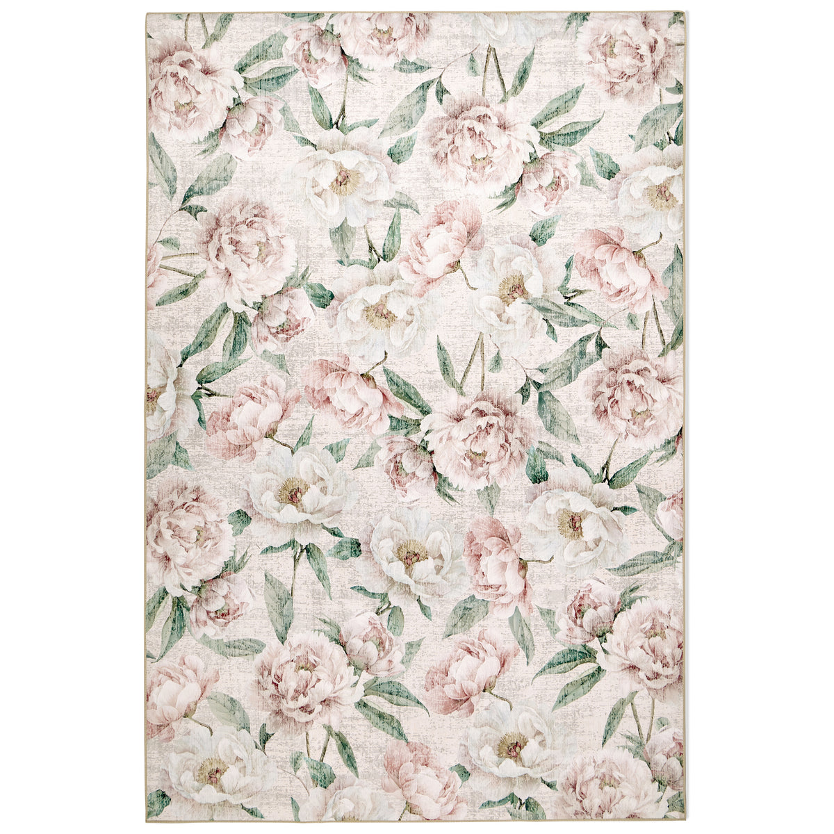 Blooming Peonies Pink Eco-Washable Rug | Floral Washable Rug | Hug Rug