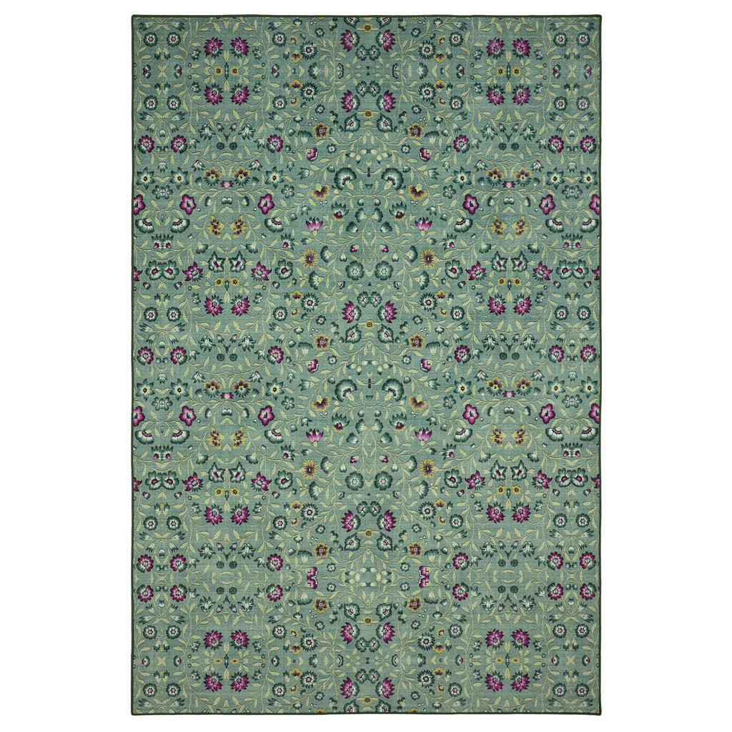 Blossoming Vines Eco-Washable Rug- a green eco-washable rug featuring colourful florals and green leaves. 