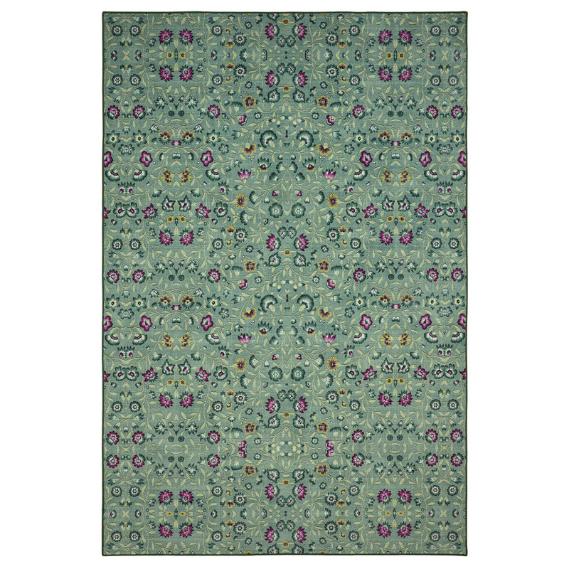 Blossoming Vines Eco-Washable Rug- a green eco-washable rug featuring colourful florals and green leaves. 