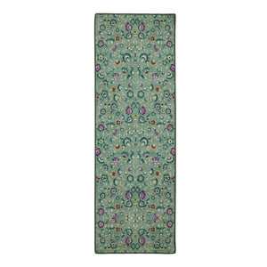 Blossoming Vines Eco-Washable Runner- a green eco-washable runner featuring colourful florals and green leaves. 