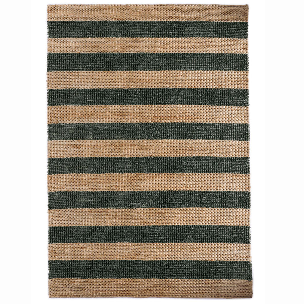 Bondi Jute Stripe Natural/Bottle Green Rug with a green stripe design.