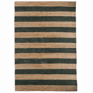 Bondi Jute Stripe Natural/Bottle Green Rug with a green stripe design.