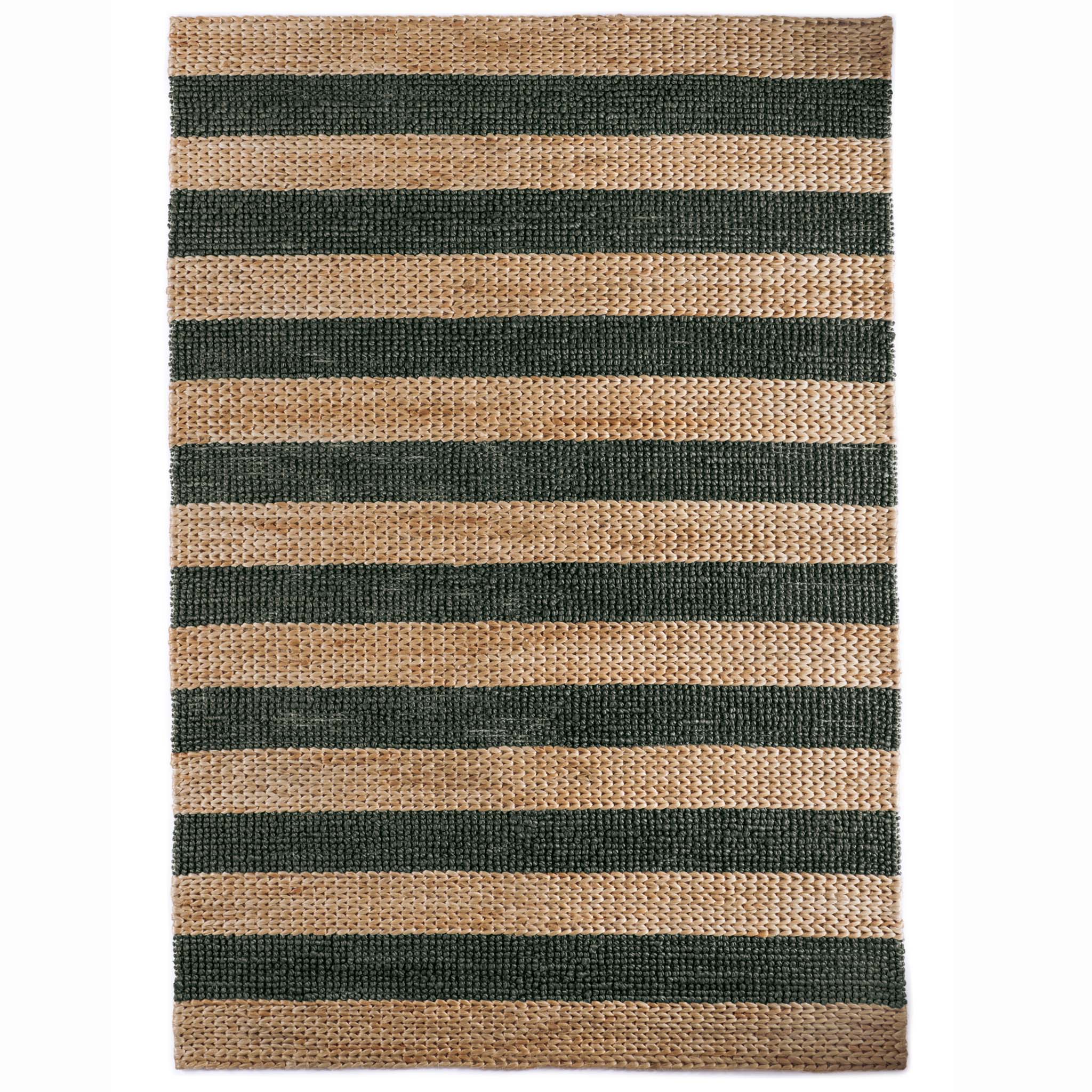 Bondi Jute Stripe Natural/Bottle Green Rug with a green stripe design.