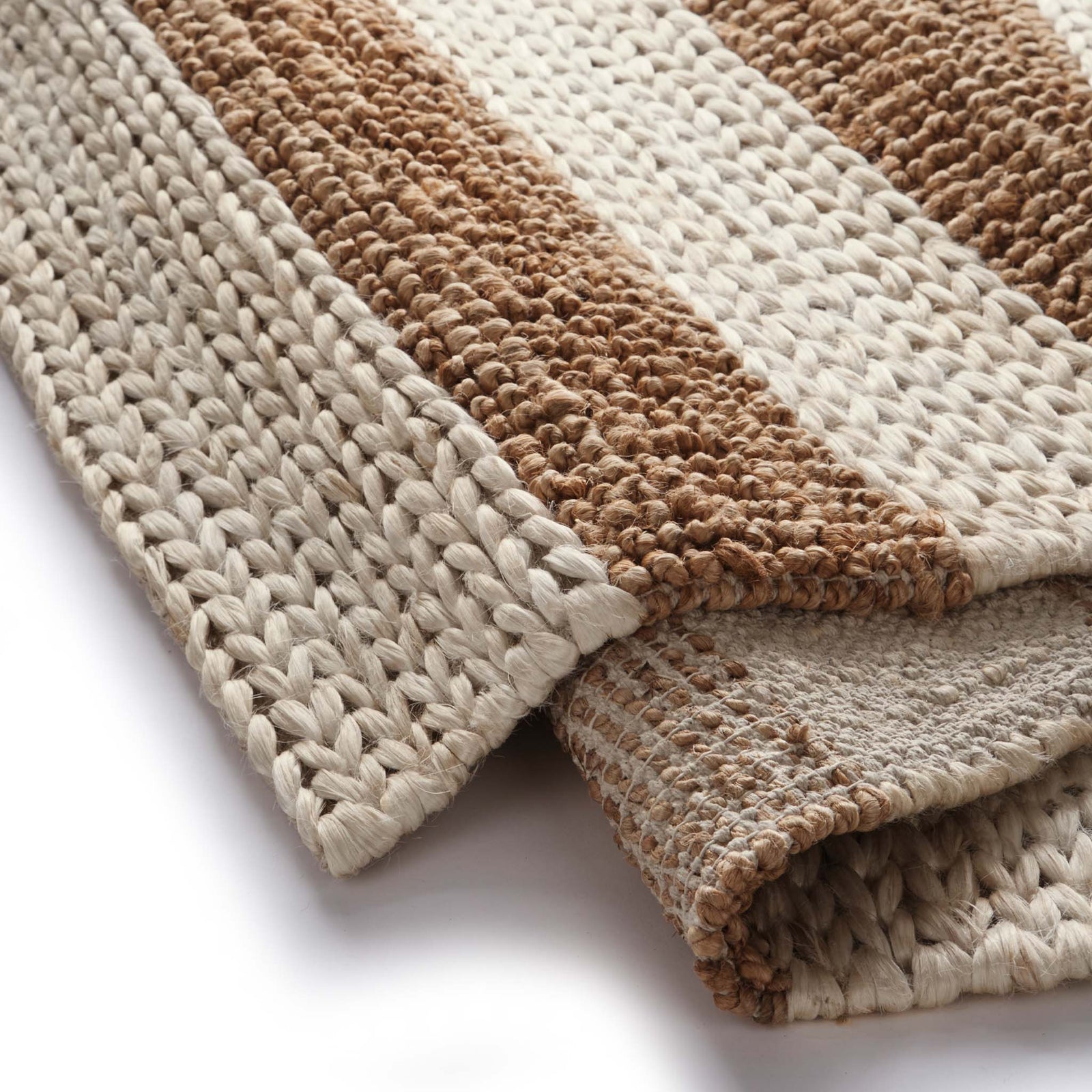 Close-up of Bondi Jute Stripe Cream\Natural Rug with a stripe design.