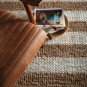 Close-up of Bondi Jute Stripe Cream\Natural Rug with a stripe design.