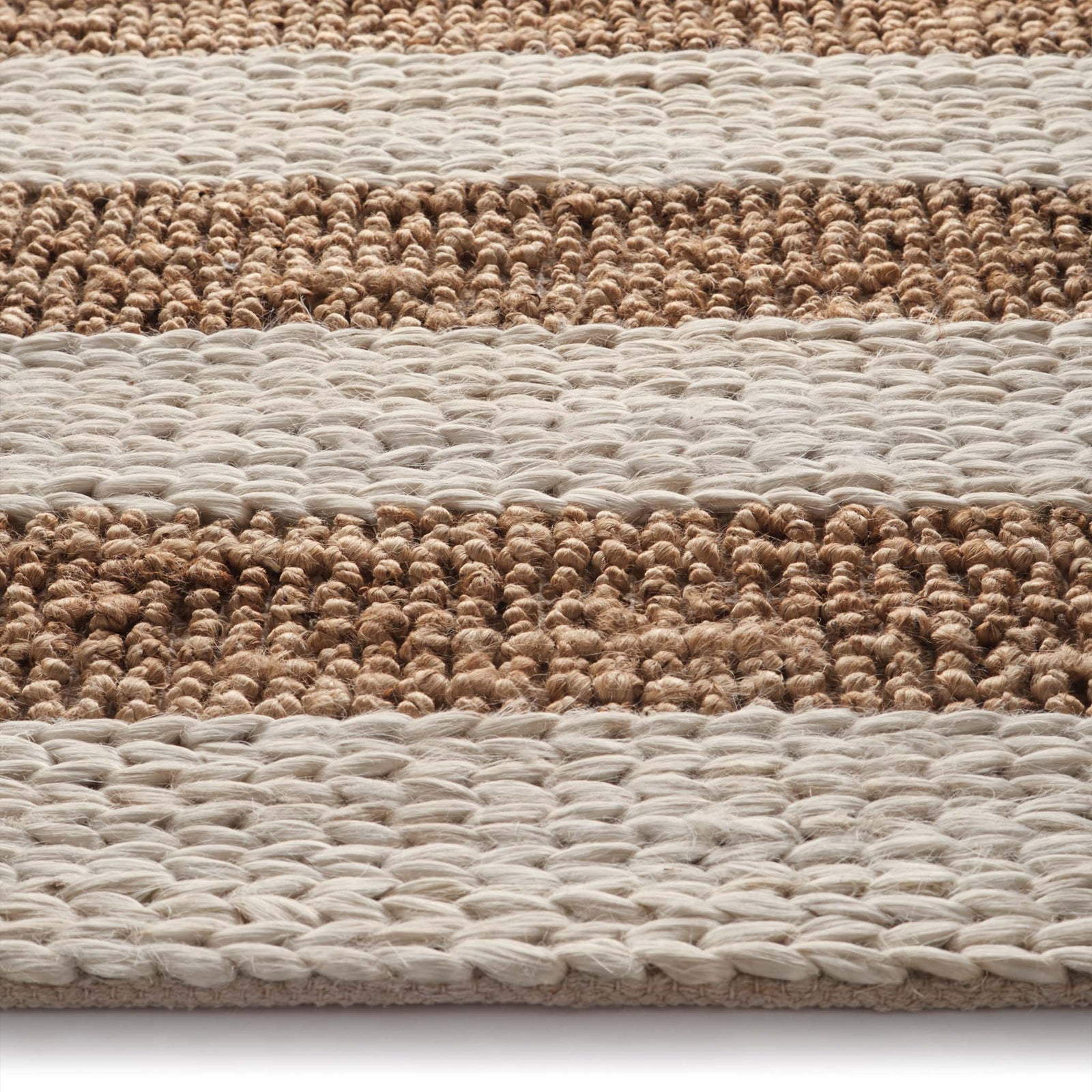 Close-up of Bondi Jute Stripe Cream\Natural Rug with a stripe design.
