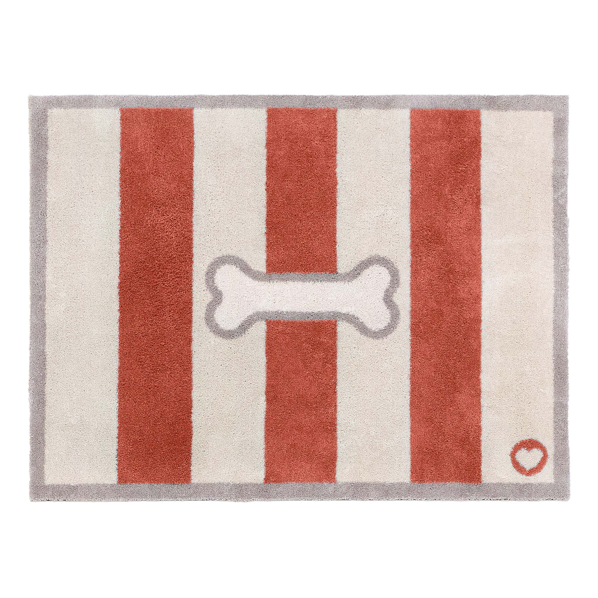 Bone Stripe Rust- 100% recycled cotton doormat featuring a striped pattern with a bone in the centre.