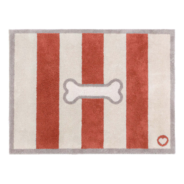 Bone Stripe Rust- 100% recycled cotton doormat featuring a striped pattern with a bone in the centre.