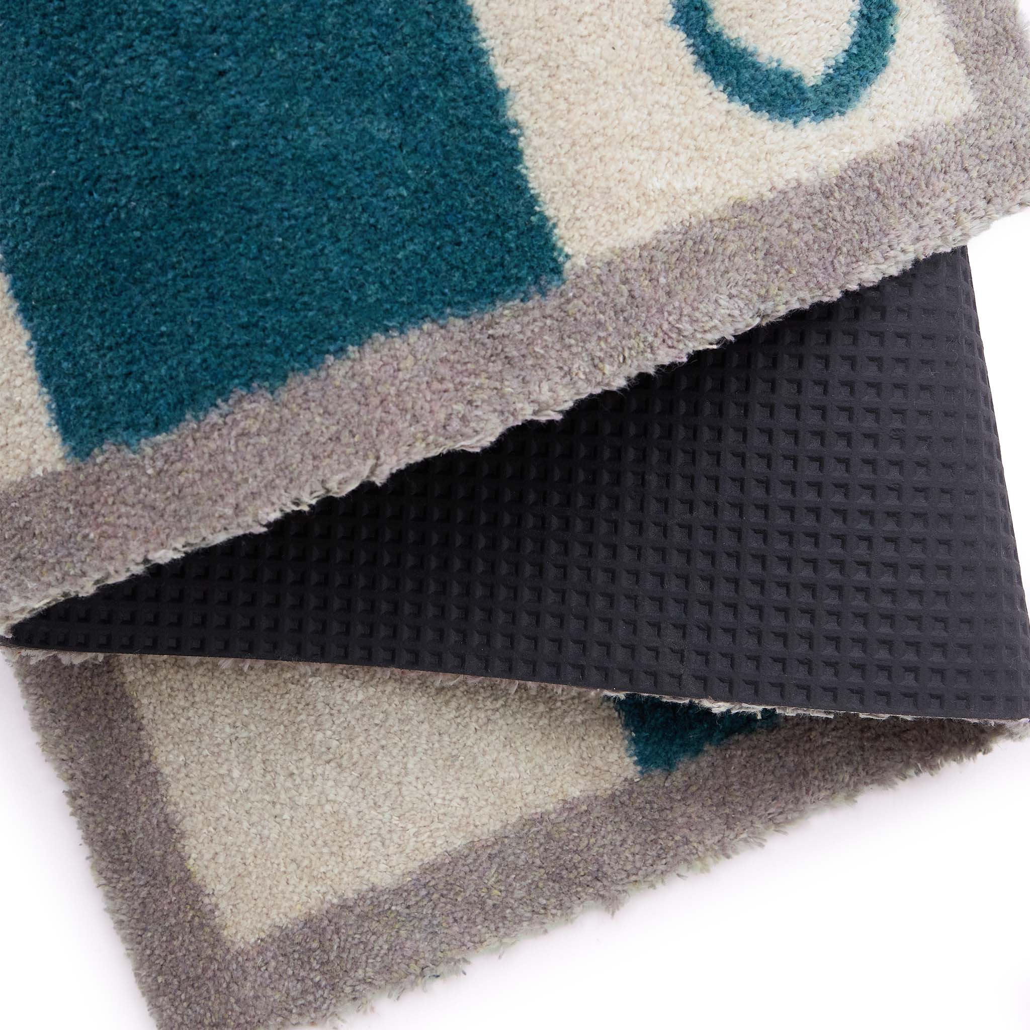 Bone Stripe Teal Doormat- 100% recycled cotton doormat featuring a striped pattern with a bone in the centre.