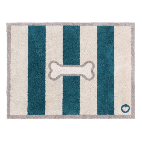 Bone Stripe Teal Doormat- 100% recycled cotton doormat featuring a striped pattern with a bone in the centre.