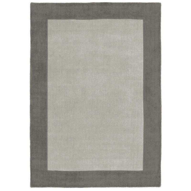 Borders Grey 100% wool rug with a two-tone border design.