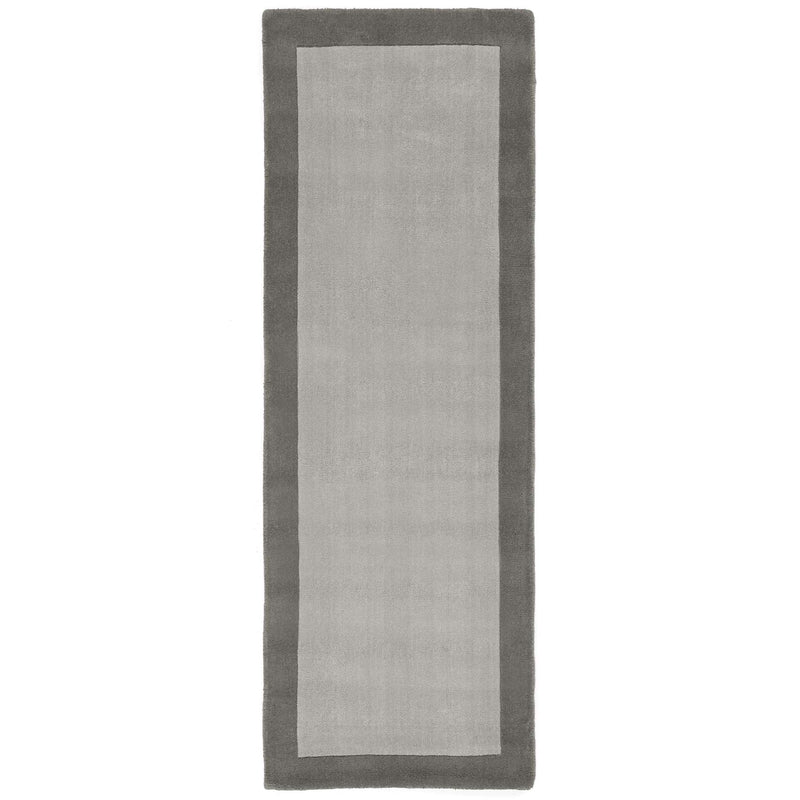 Borders Grey 100% wool runner with a two-tone border design.