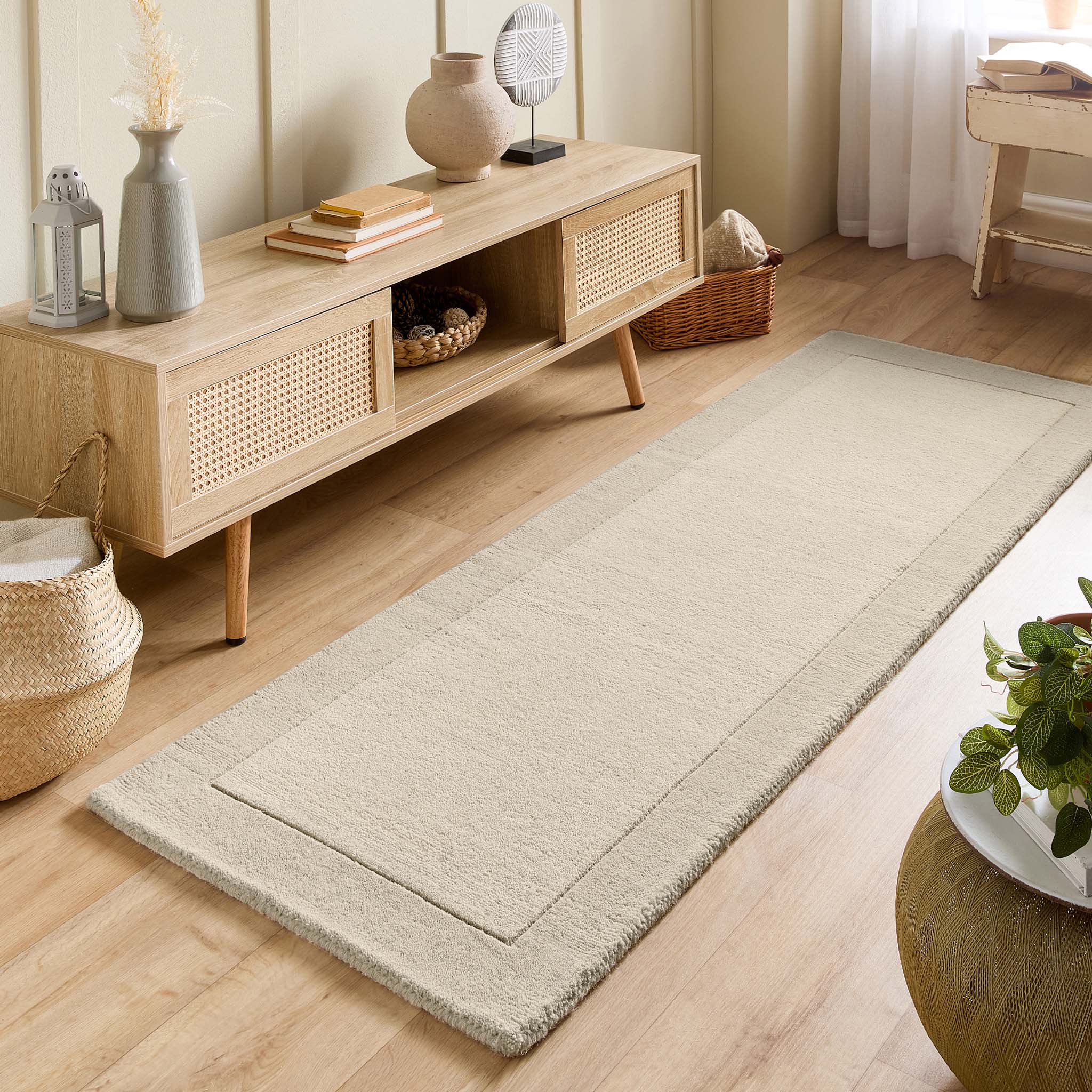 Border Nautral Runner - a 100% wool runner featuring a darker natural border. 