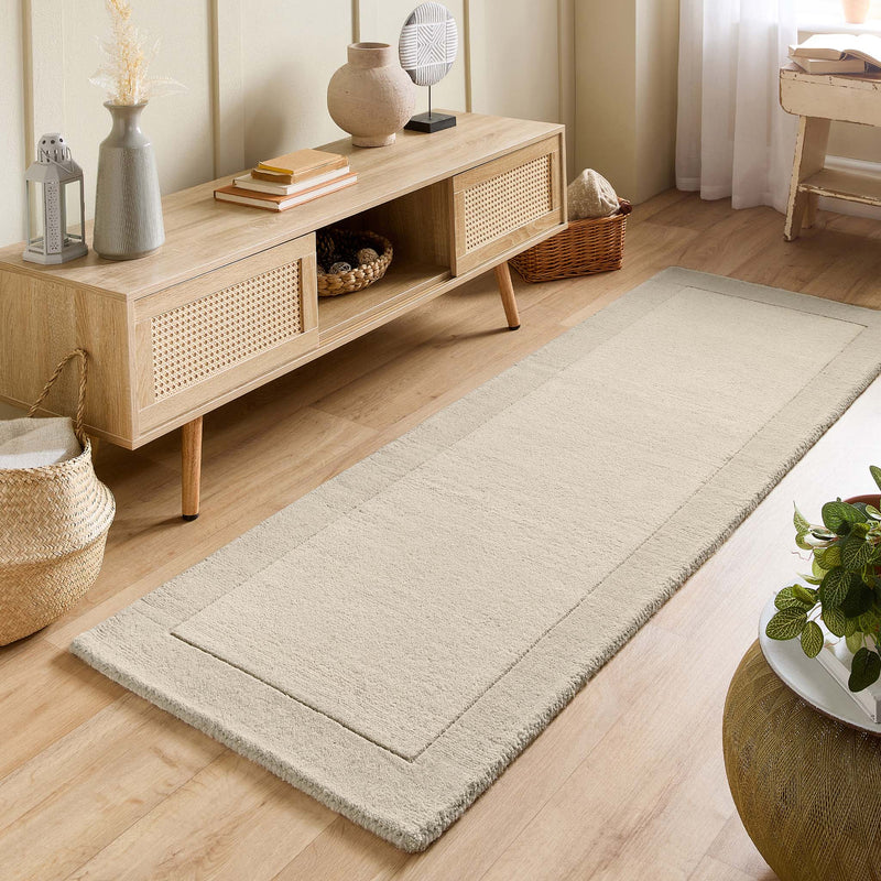 Border Nautral Runner - a 100% wool runner featuring a darker natural border. 