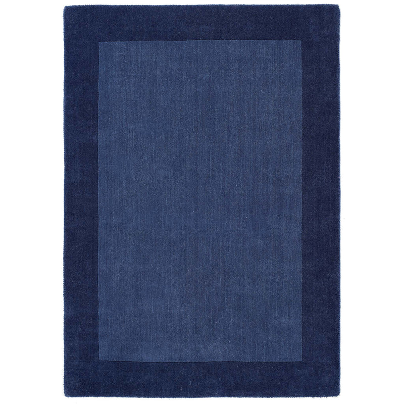 Borders Navy Blue 100% wool rug with a two-tone border design.