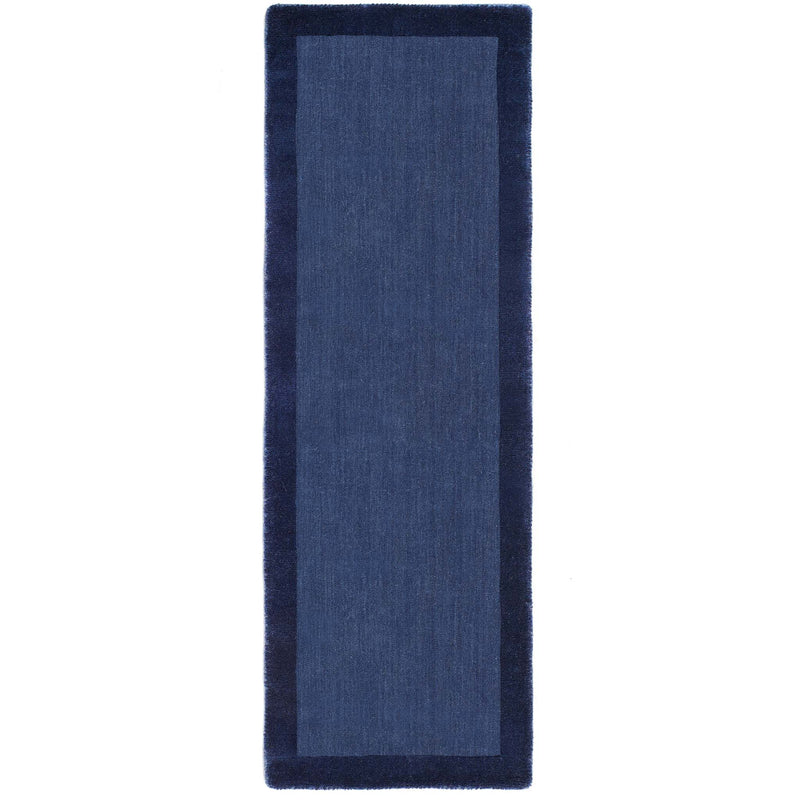 Borders Navy Blue 100% wool runner with a two-tone border design.