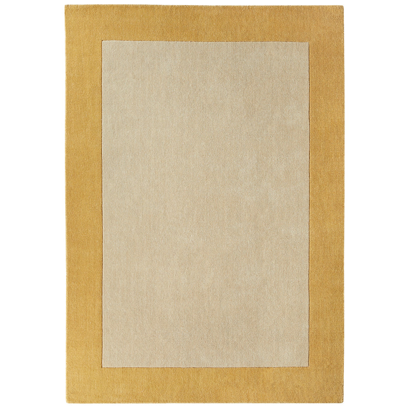 Borders Ochre Yellow 100% wool rug with a two-tone border design.