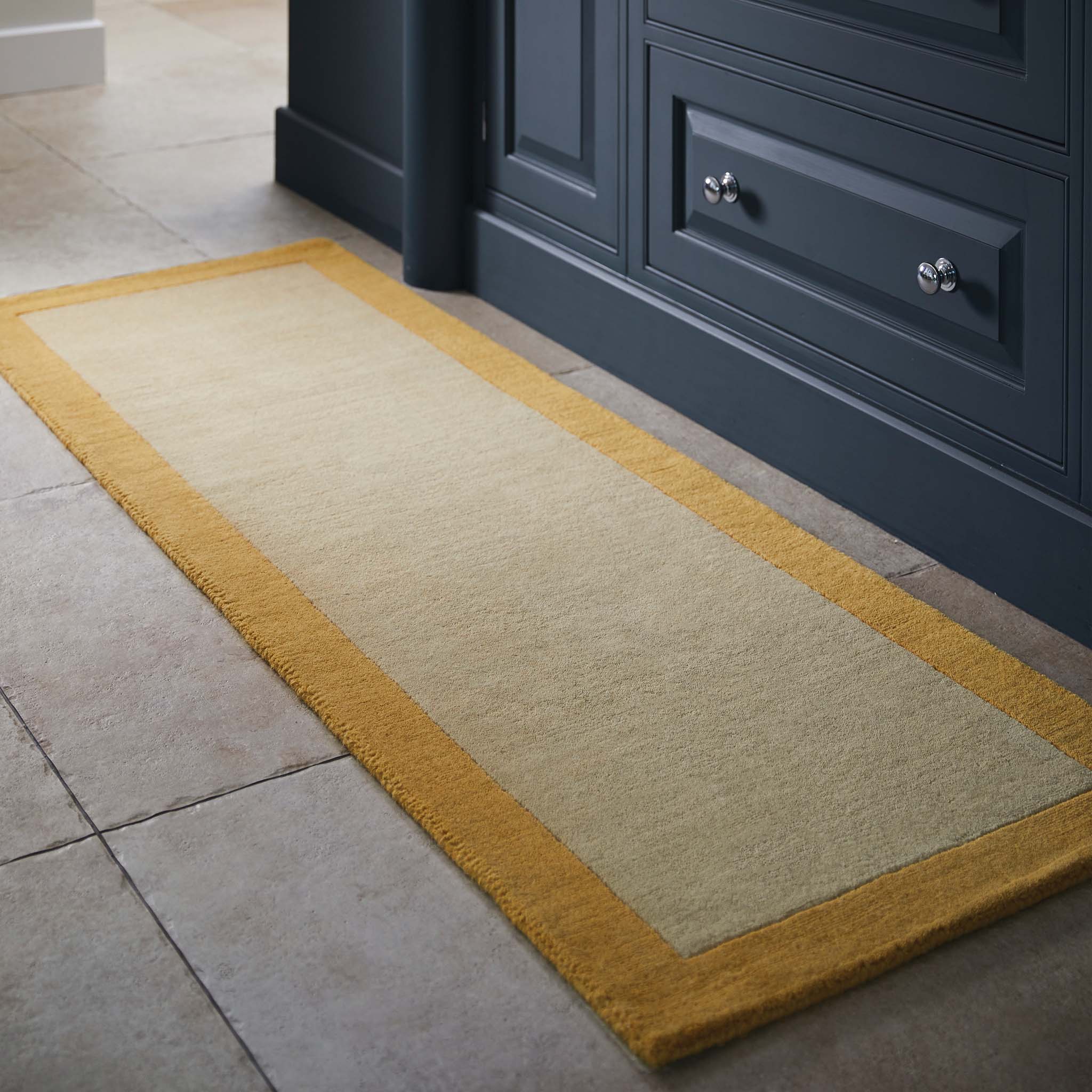 Borders Ochre Wool Runner | Stylish Wool Runner | Hug Rug