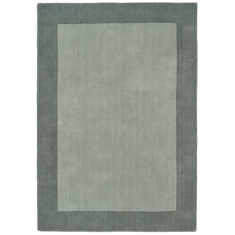 Borders Sage Green Rug - 100% wool rug in light green with a darker green border. 