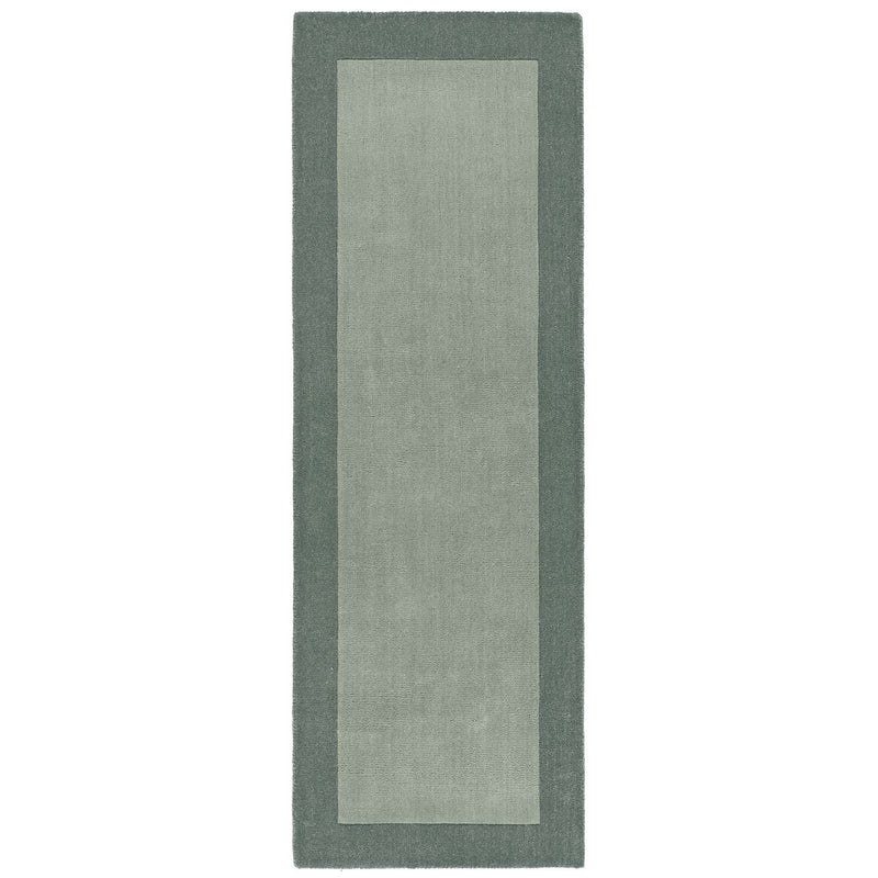 Borders Sage Green 100% wool runner with a two-tone border design.