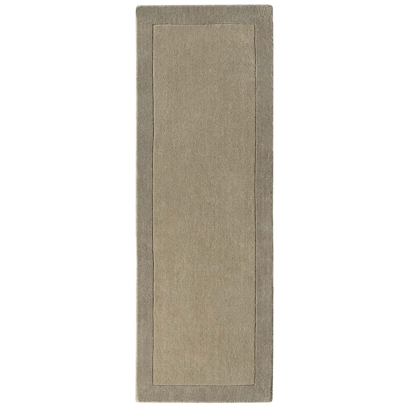Borders Taupe Brown 100% wool runner with a two-tone border design.