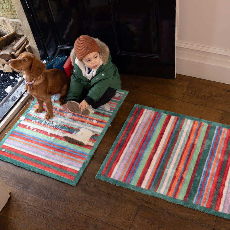 Bright Green Stripe Washable Doormat 3