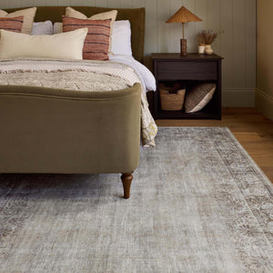 Brocade Border Eco-Washable Rug- 100% recycled content rug featuirng a vintage inspired design in grey.