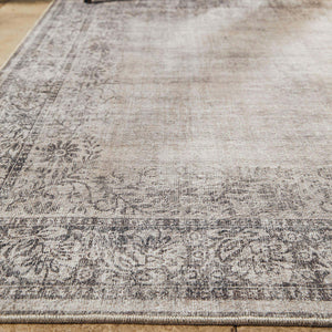 Brocade Border Runner- 100% reycled cotton runner in grey featuring a vintage inspired pattern.