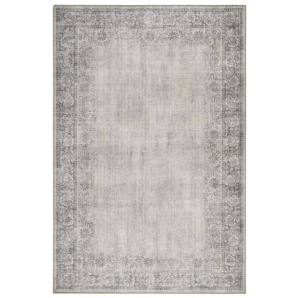 Brocade Border Eco-Washable Rug- 100% recycled content rug featuirng a vintage inspired design in grey.