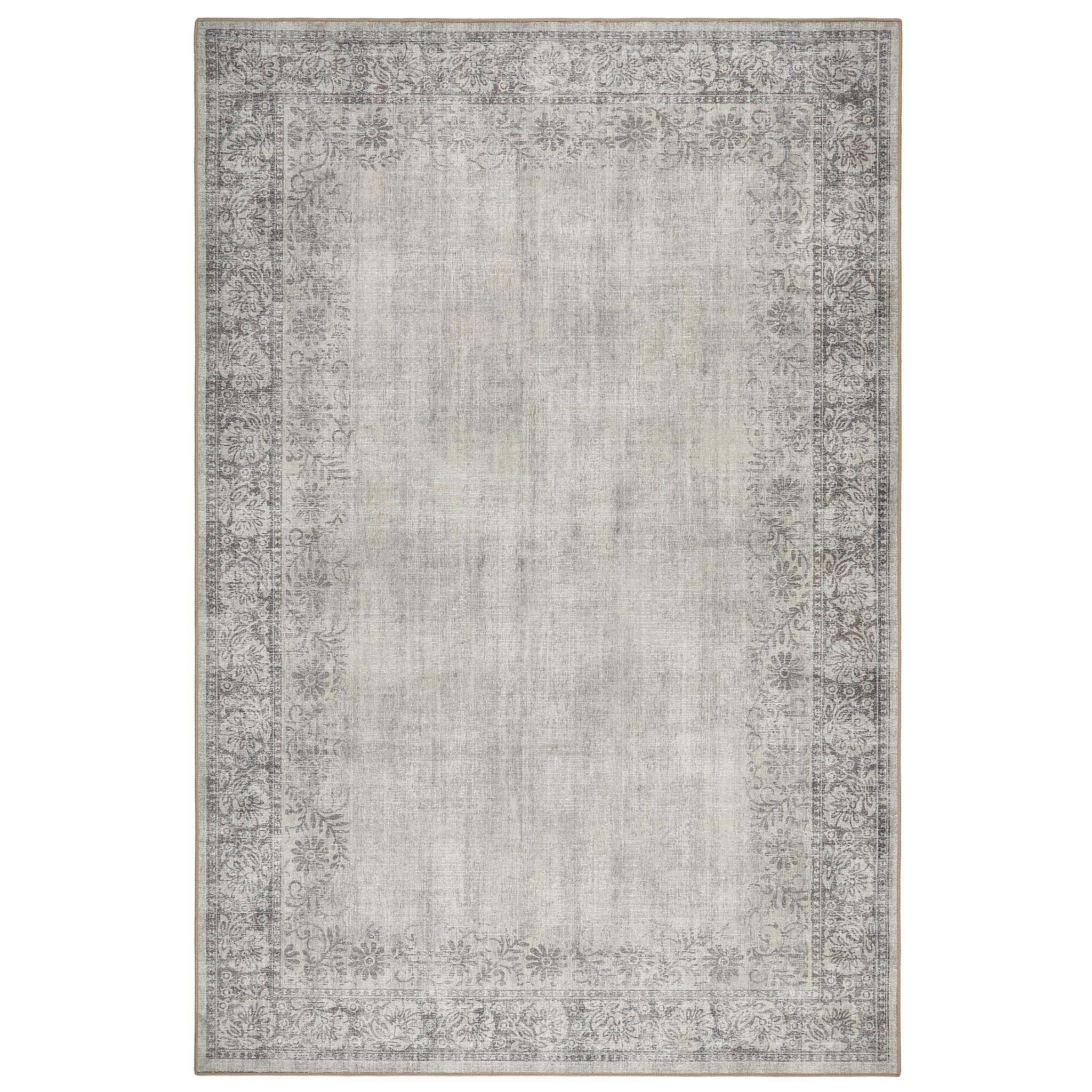 Brocade Border Eco-Washable Rug- 100% recycled content rug featuirng a vintage inspired design in grey.