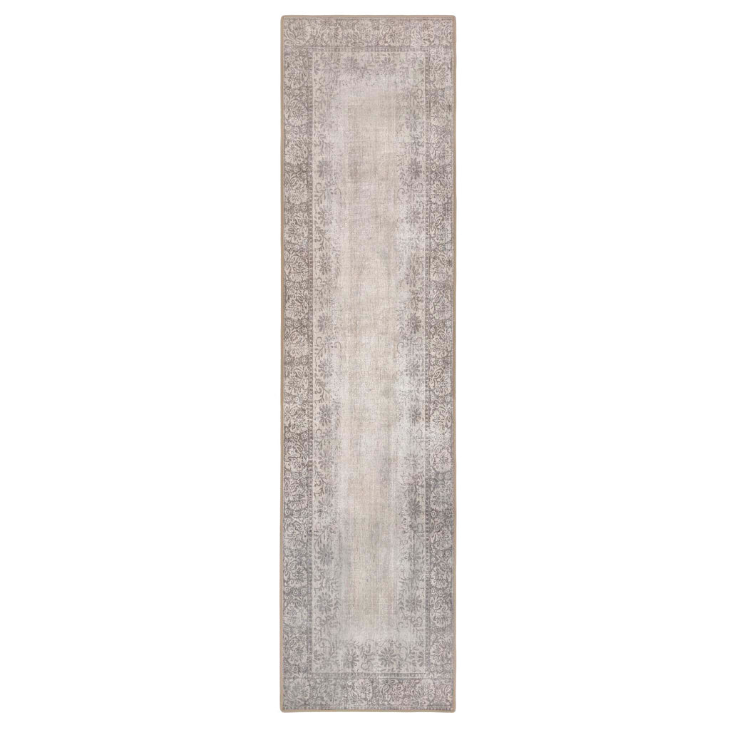 Brocade Border Runner- 100% reycled cotton runner in grey featuring a vintage inspired pattern.