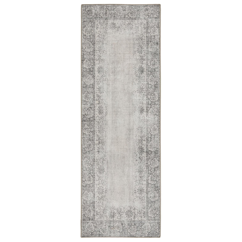 Brocade Border Runner- 100% reycled cotton runner in grey featuring a vintage inspired pattern.