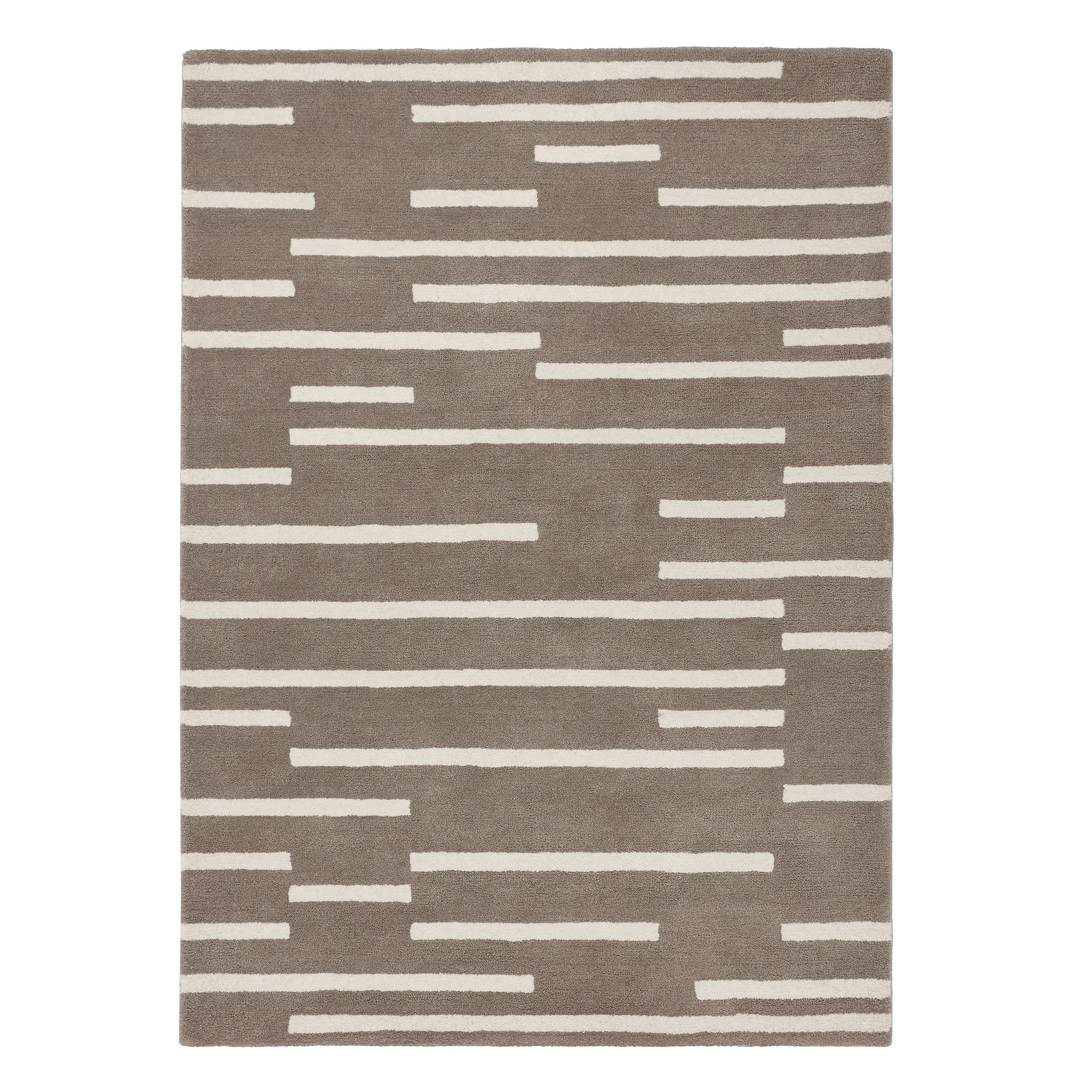 Broken Stripe- hand-tufted wool cut pile rug in Brown and White with a broken striped design.