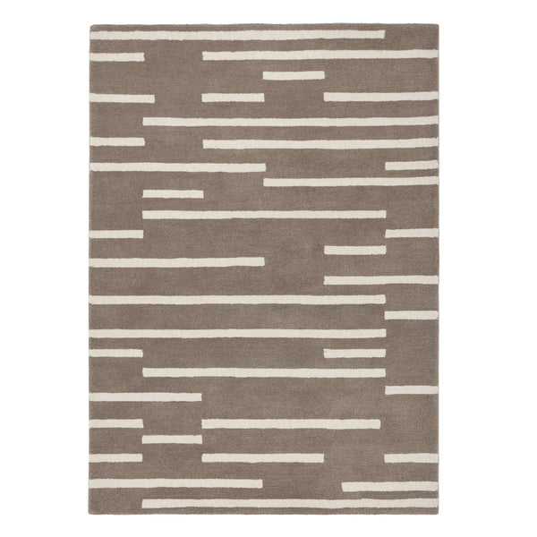 Broken Stripe- hand-tufted wool cut pile rug in Brown and White with a broken striped design.