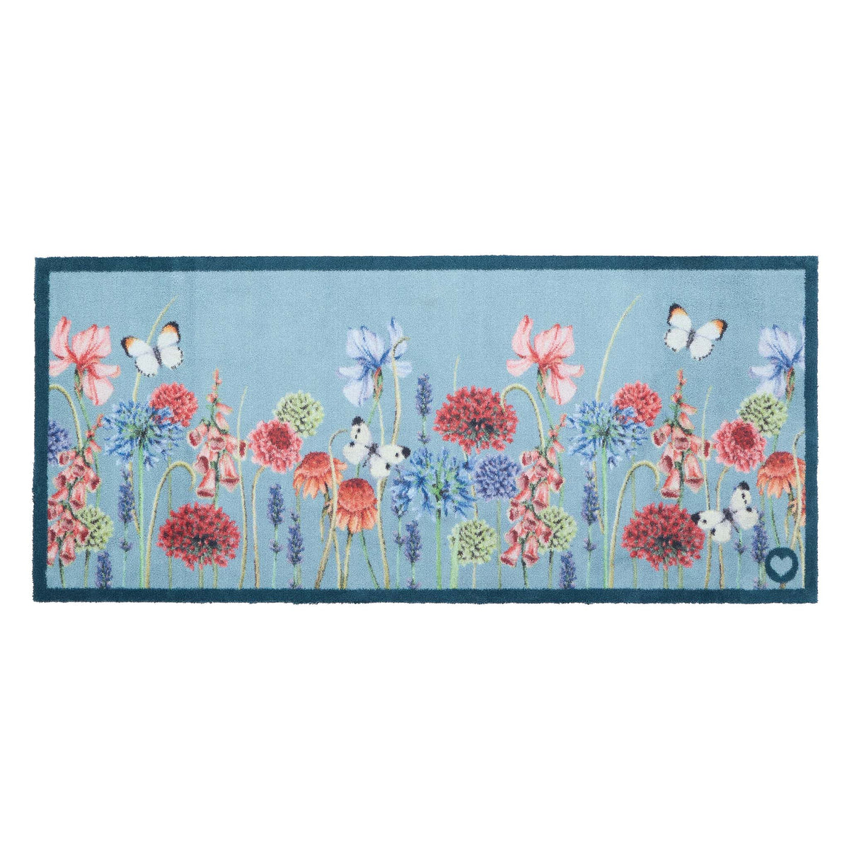 Butterfly Runner Rug Butterfly Garden Blue Washable Runner | Floral Runner | Hug Rug