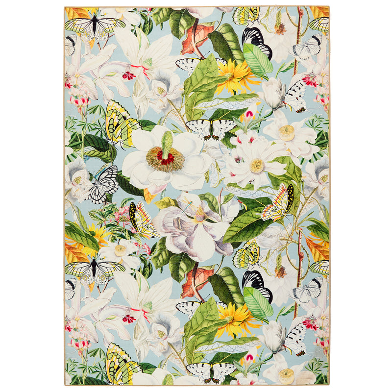 Butterfly Blooms Eco Washable Rug made from 100% recycled materials, featuring butterflies and oversized blooms.