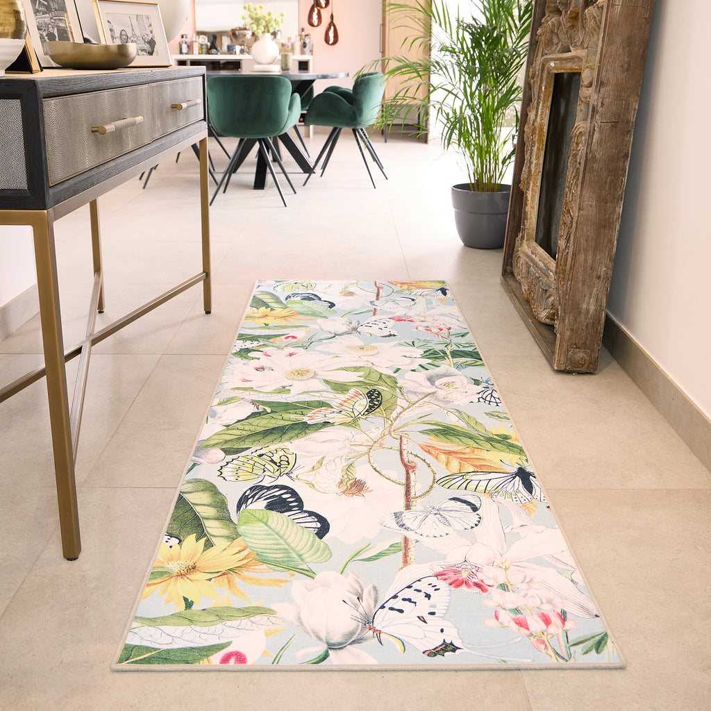 Butterfly Runner Rug Butterfly Blooms Eco-Washable Runner | Nature-Inspired | Hug Rug