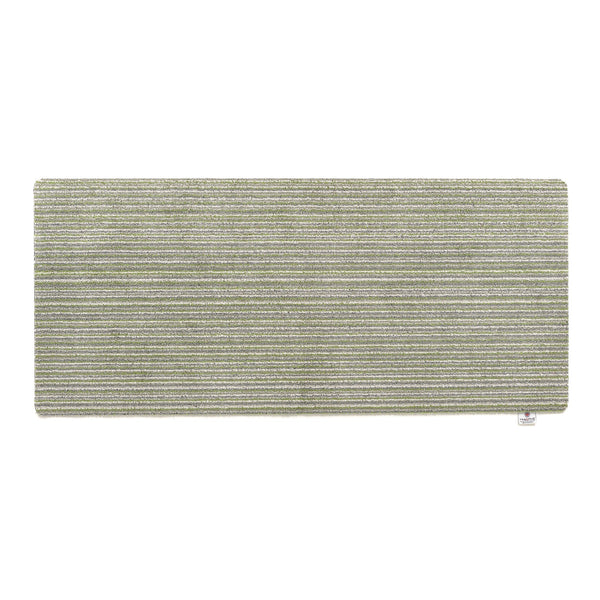  Candy Green Stripe Washable Runner- a 100% recycled material runner in shades of green, white, and grey. 