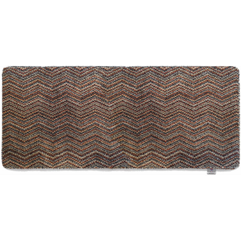 Candy Zig Zag Washable Runner- a 100% recycled material runner featuring a subtle zig-zag pattern in shades of red, beige, and navy, with a touch of white.