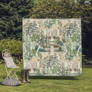 Carpet Garden Sanctuary Eco-Washable Rug with a garden inspired pattern, styled on a washing line.