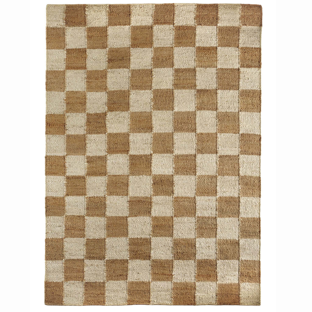 Checkerboard Jute Natural Rug with natural and brown checkerboard pattern.