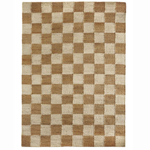 Checkerboard Jute Natural Rug with natural and brown checkerboard pattern.