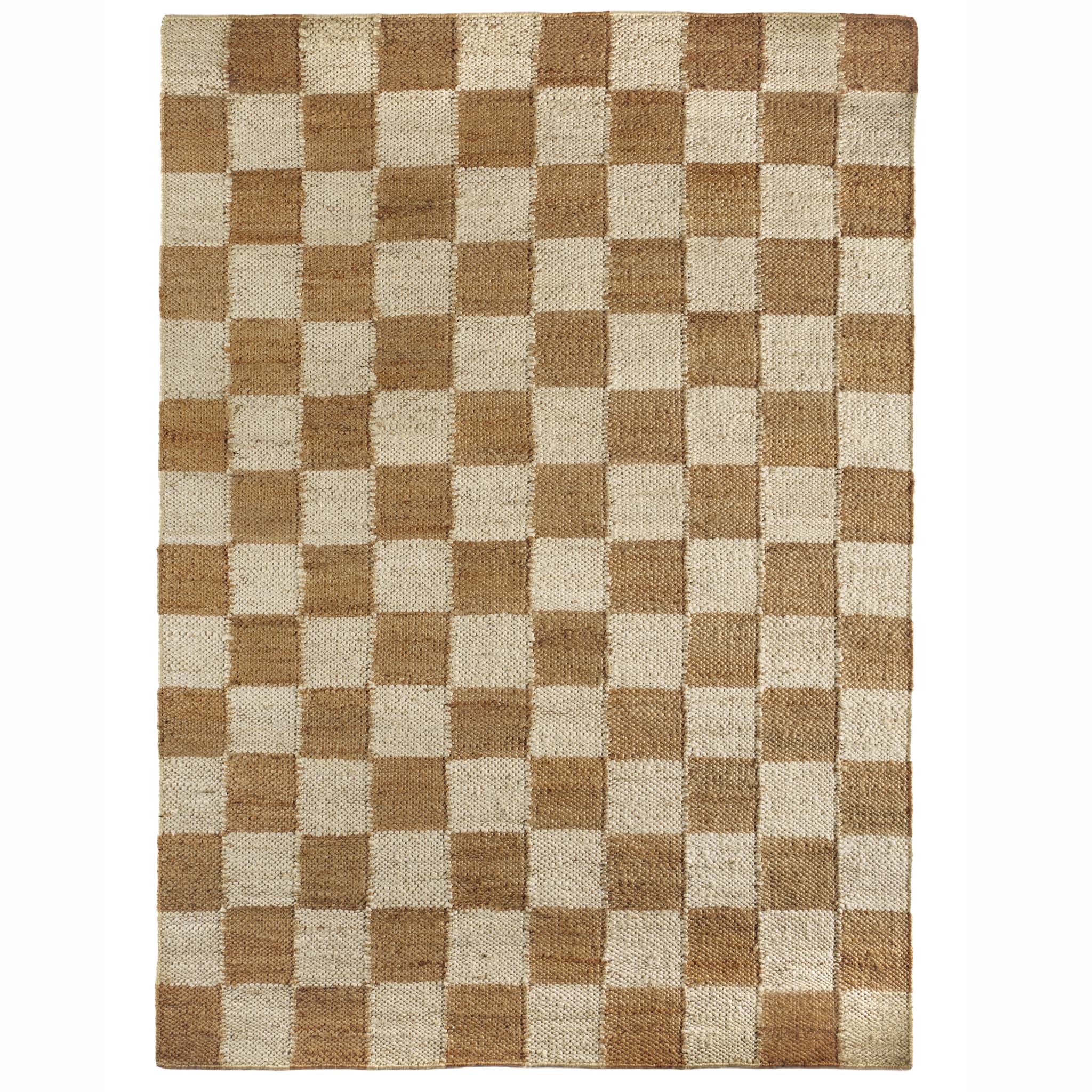 Checkerboard Jute Natural Rug with natural and brown checkerboard pattern.